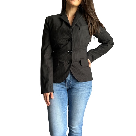 Max Studio Women Black Wool Pinstripe Blazer Jacket, Size 4 - Picture 16 of 17